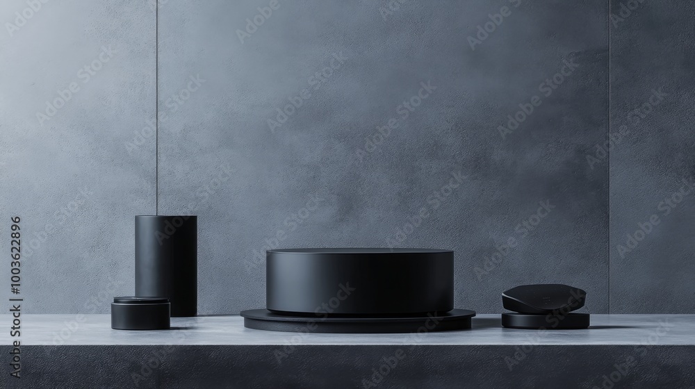 Sleek matte black podium with a minimalist design, ideal for showcasing modern tech gadgets or high-fashion accessories Sleek matte black podium with a minimalist design, ideal for showcasing modern tech gadgets or high-fashion accessories