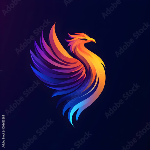 Abstract Illustration of a Colorful Phoenix Bird with Spread Wings