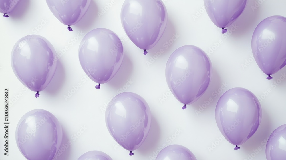 Soft lavender balloons arranged in a delicate pattern against a pure white background, perfect for a calming and graceful theme Soft lavender balloons arranged in a delicate pattern against a pure white background, perfect for a calming and graceful theme