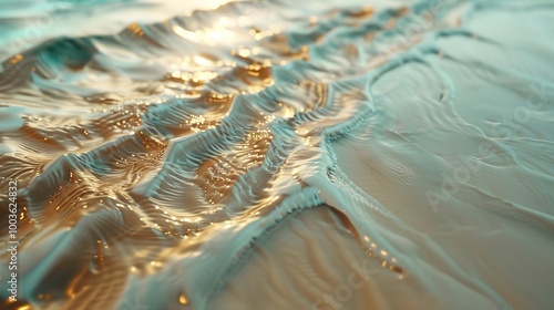 A beach with sand that shifts and flows like water, forming waves and patterns photo