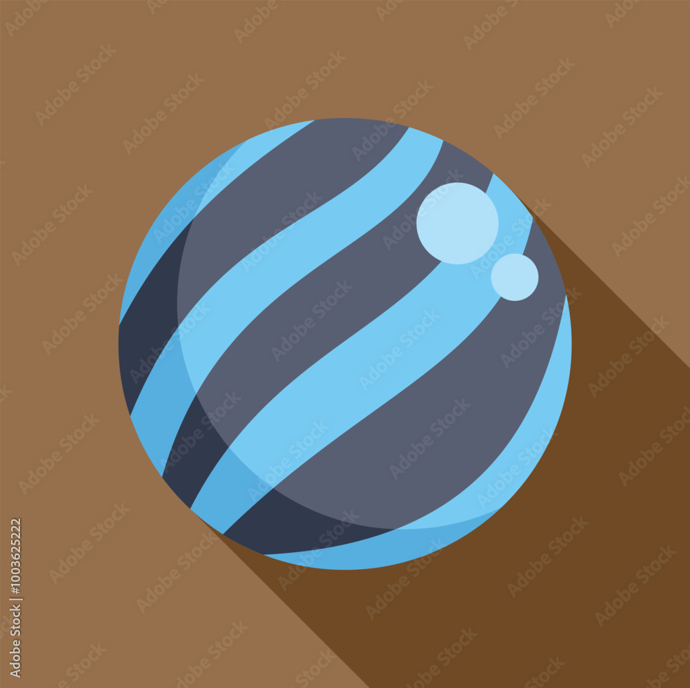 Blue and black striped rubber bouncy ball casting a shadow on a brown surface Blue and black striped rubber bouncy ball casting a shadow on a brown surface