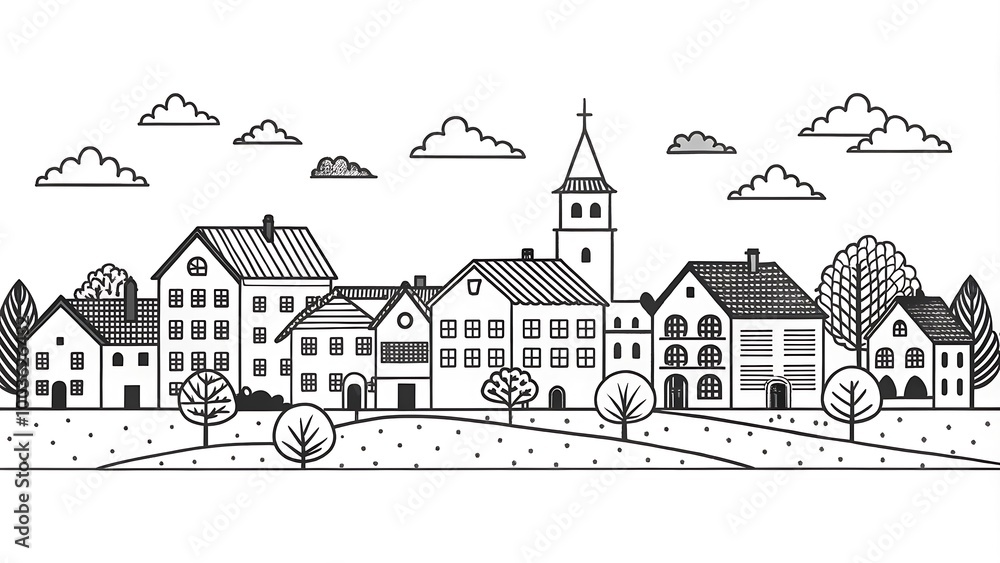 Village skyline drawing trend Village skyline drawing trend