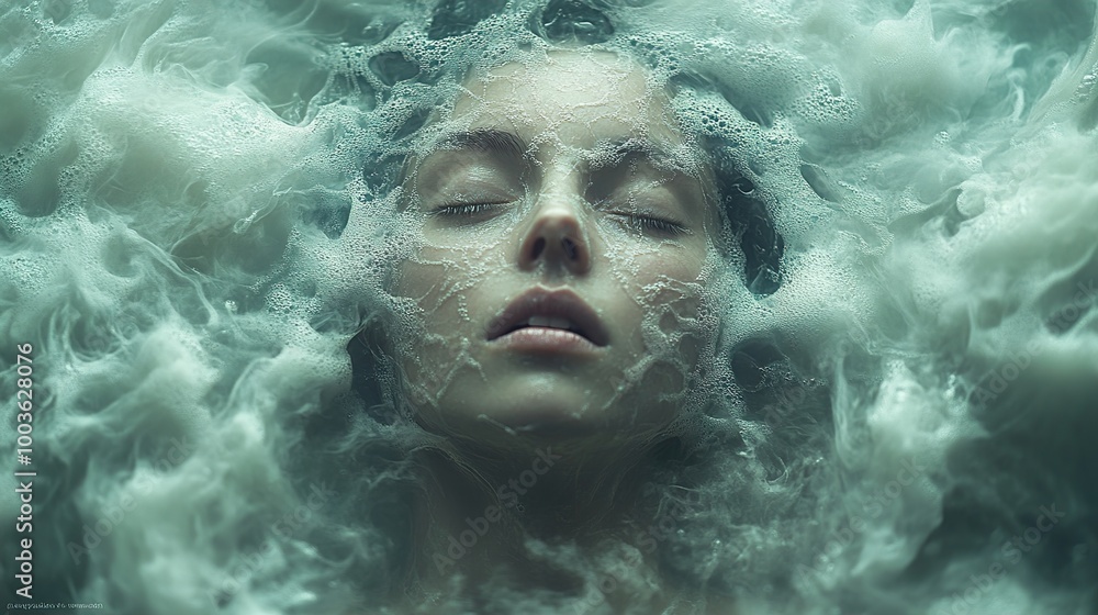 Dreamy Portrait of a Woman in Water and Foam Dreamy Portrait of a Woman in Water and Foam