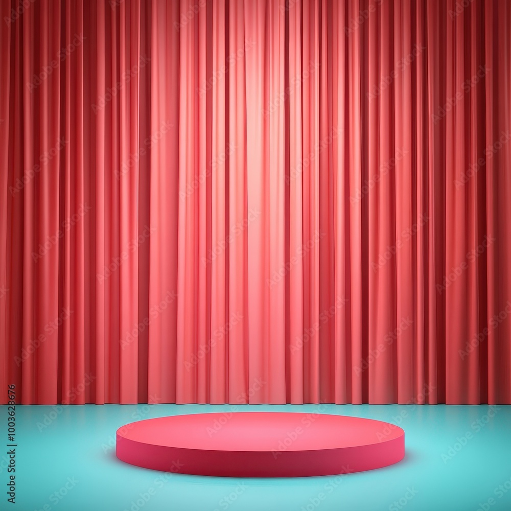Red Curtains and Round Podium for Product Display. Red Curtains and Round Podium for Product Display.