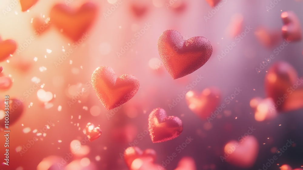 Warm pink tones with floating heart shapes and dreamy light effects, enhancing a Valentine Day celebration background Warm pink tones with floating heart shapes and dreamy light effects, enhancing a Valentine Day celebration background