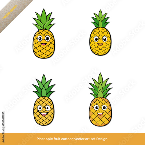 Pineapple fruit cartoon emotion vector art set Design 