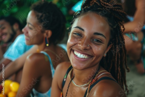 Portrait of a smiling young woman with long braided hair. AI.