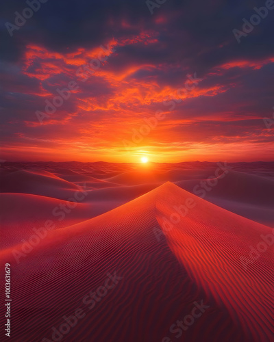 Red Sand Dunes at Sunset - Realistic Image photo