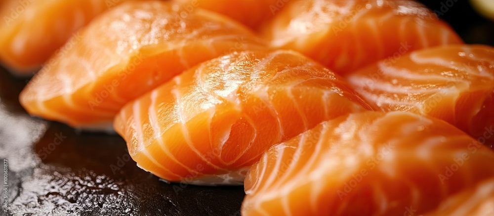 Fresh Salmon Sashimi on Black Background Fresh Salmon Sashimi on Black Background