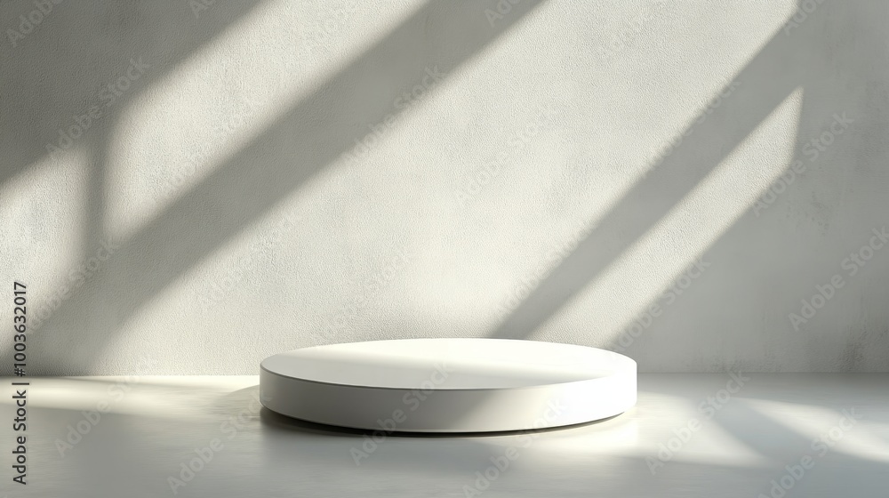 White round podium with soft spotlighting and well-defined shadows, enhancing the focus on modern and stylish products White round podium with soft spotlighting and well-defined shadows, enhancing the focus on modern and stylish products