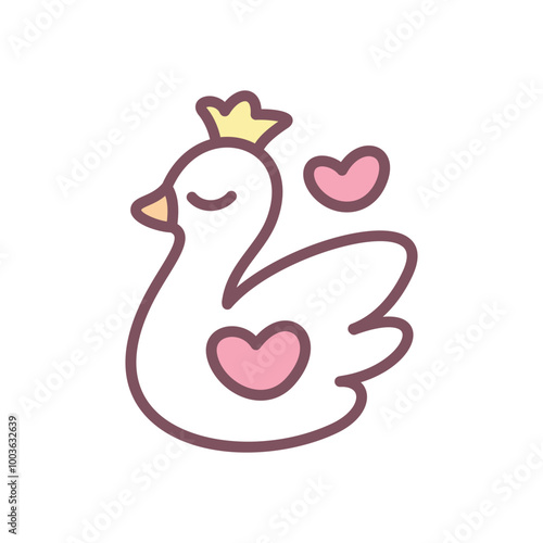 Wallpaper Mural Cute princess swan icon. Hand drawn illustration of a white swan with a crown isolated on a white background. Kawaii sticker. Vector 10 EPS. Torontodigital.ca