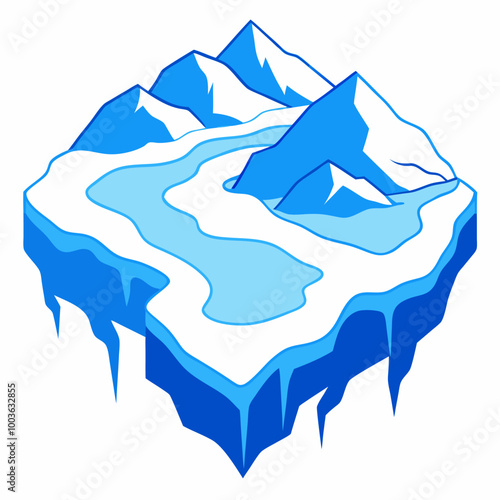 aerial view of glaciers flowing toward a frozen 