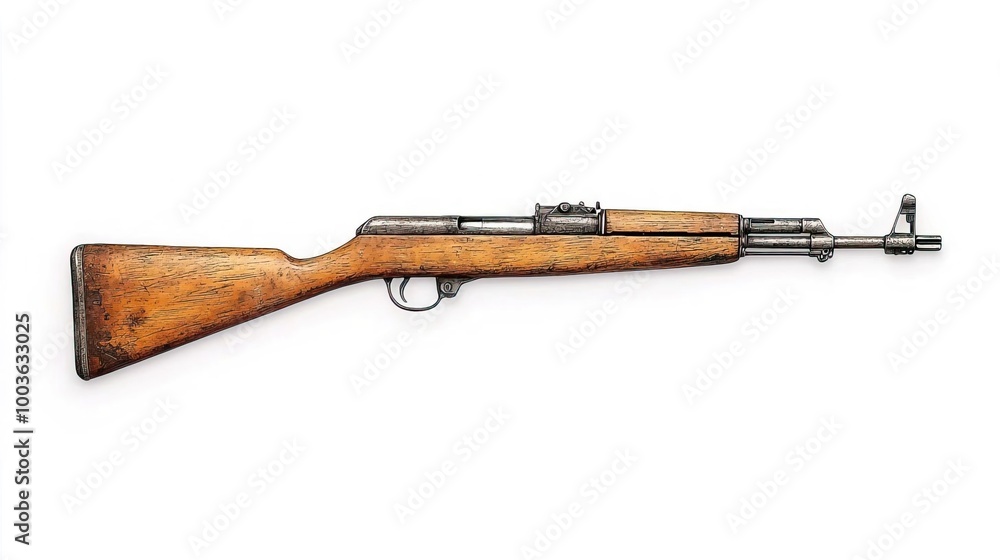 A military rifle on solid white background, single object A military rifle on solid white background, single object