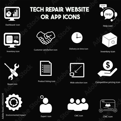 Tech repair website or app icons Art & Illustration
