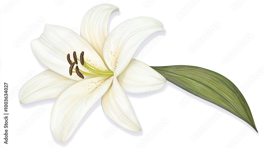 Lily on solid white background, single object Lily on solid white background, single object