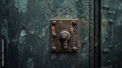 Rustic Door Lock on Weathered Green Surface