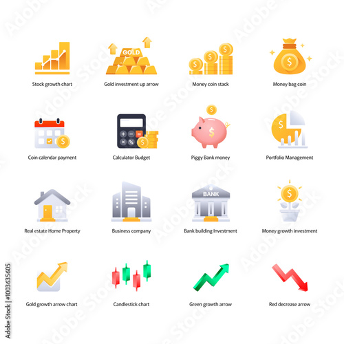 Finance Investment Clipart Illustration Icon Set