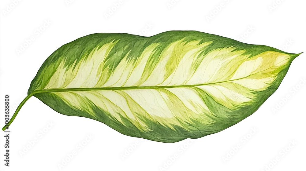 Dieffenbachia leaf on solid white background, single object Dieffenbachia leaf on solid white background, single object