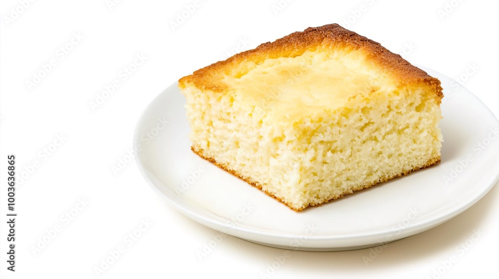 A serving of cornbread on solid white background, single object A serving of cornbread on solid white background, single object