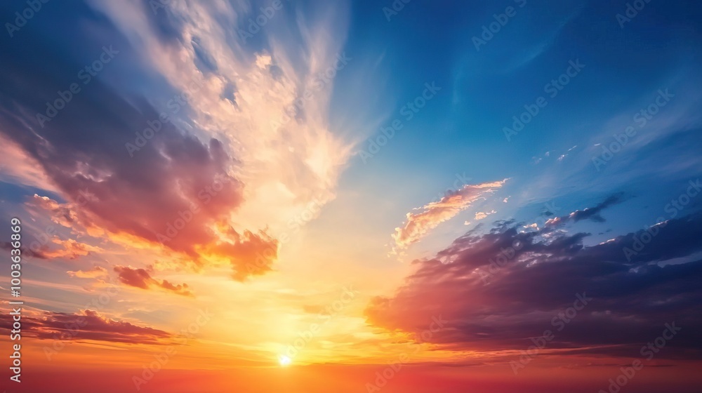 A breathtaking sunset view with colorful clouds illuminating the sky, creating a serene and tranquil atmosphere. A breathtaking sunset view with colorful clouds illuminating the sky, creating a serene and tranquil atmosphere.