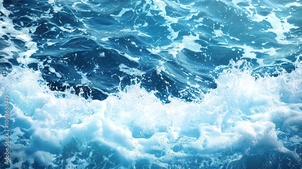 Fototapeta premium A serene view of ocean waves crashing gently, showcasing the beauty of nature's water landscape in vibrant blue hues.