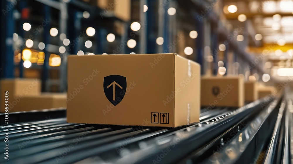 Cardboard boxes on conveyor rollers ready to be shipped by courier for distribution. Cardboard boxes on conveyor rollers ready to be shipped by courier for distribution.