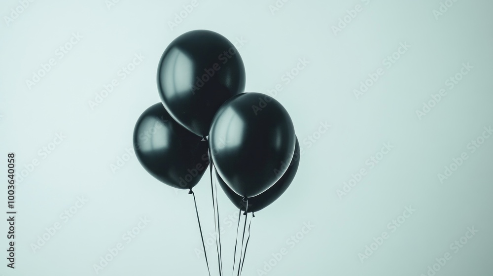 Three black balloons are tied together Three black balloons are tied together