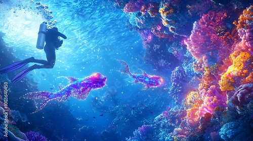 Wallpaper Mural Scuba Diver Coral Reef Underwater Torontodigital.ca