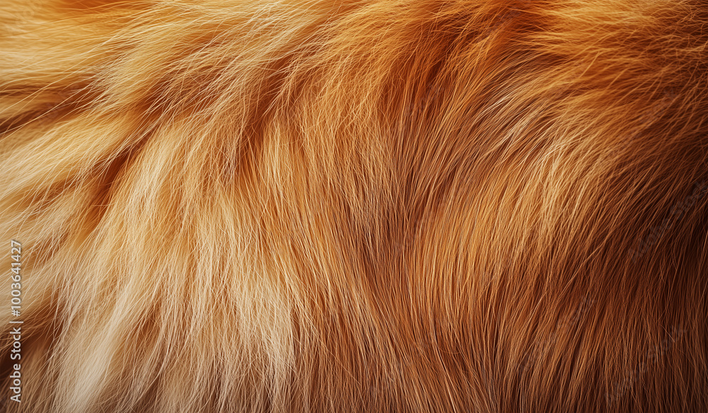 Fototapeta premium Close-Up of Fluffy Golden Brown Fur Texture - Soft and Natural Hair Background Detail