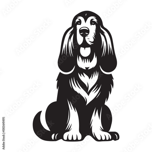 Bloodhound Dog Sitting Vector illustration black and white

