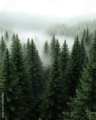 Lush Green Forest with Misty Background at Dawn