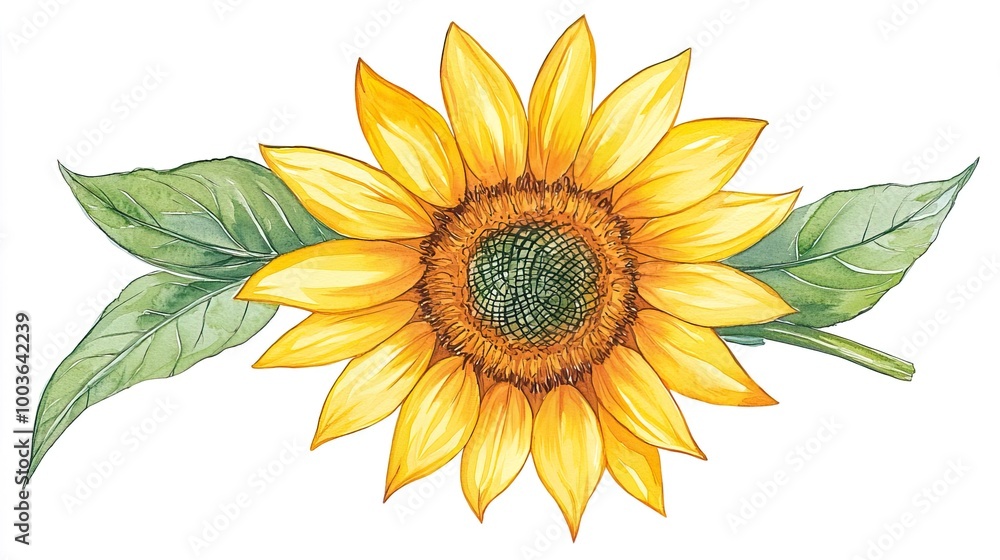 Naklejka premium Watercolor clipart of a single sunflower, isolate on white background