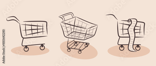 Hand-Drawn Shopping Cart Collection for Retail and Grocery Concepts