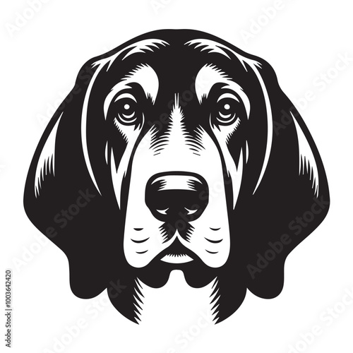 Bloodhound Dog Face Clipart Design - Dog Head Logo - Bloodhound Vector illustration in black and white
