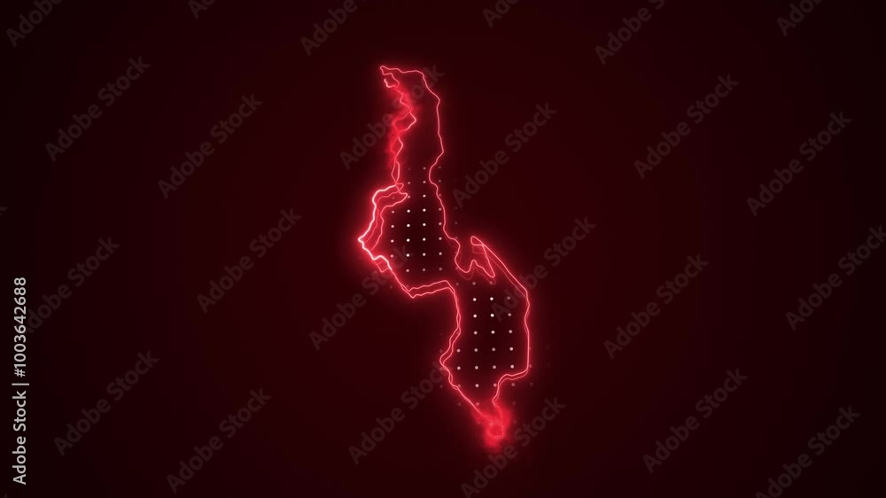 3D Moving Neon Red Malawi Map Borders Outline Loop Background 3D Moving Neon Red Malawi Map Borders Outline Loop Background
