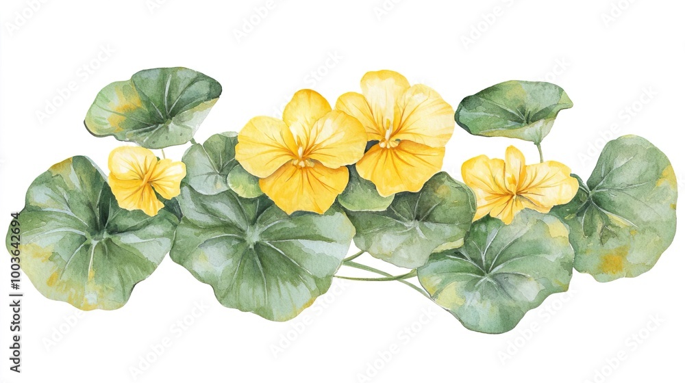 Obraz premium Watercolor clipart of a single nasturtium, isolate on white background