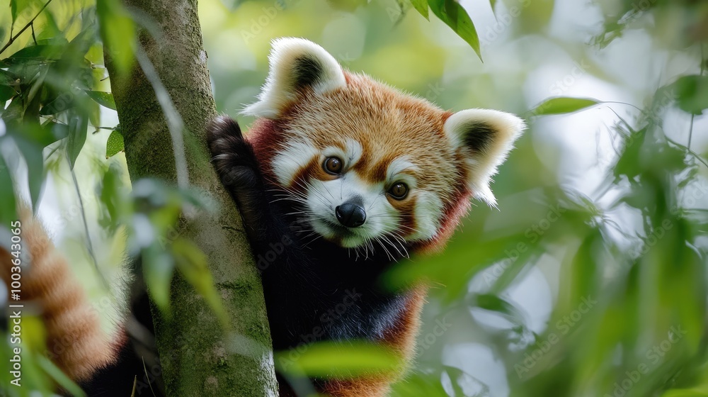 Adorable Red Panda Climbing Tree in Nature Adorable Red Panda Climbing Tree in Nature