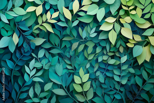 Vividly Layered Leaves in a Papercut Background Creating a Dense Forest Feel