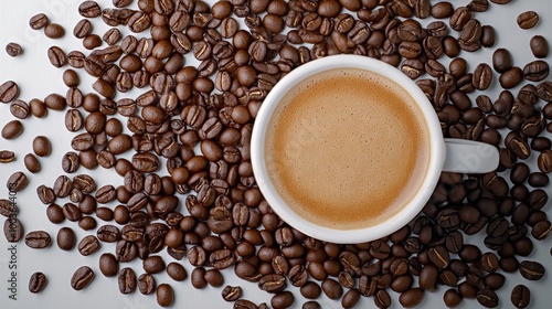 Fresh Coffee Cup Surrounded by Coffee Beans