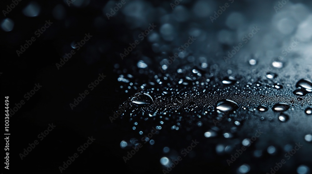 Close-Up of Water Droplets on Dark Surface