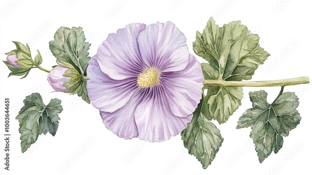 Watercolor clipart of a single hollyhock bloom, isolate on white background Watercolor clipart of a single hollyhock bloom, isolate on white background