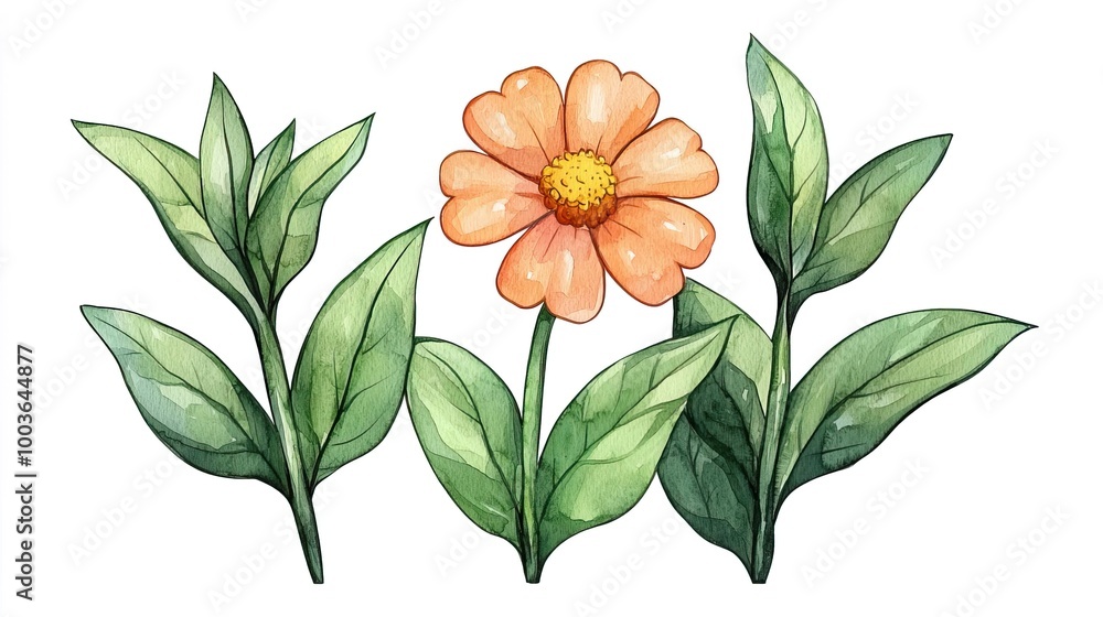 Watercolor clipart of a single zinnia, isolate on white background Watercolor clipart of a single zinnia, isolate on white background