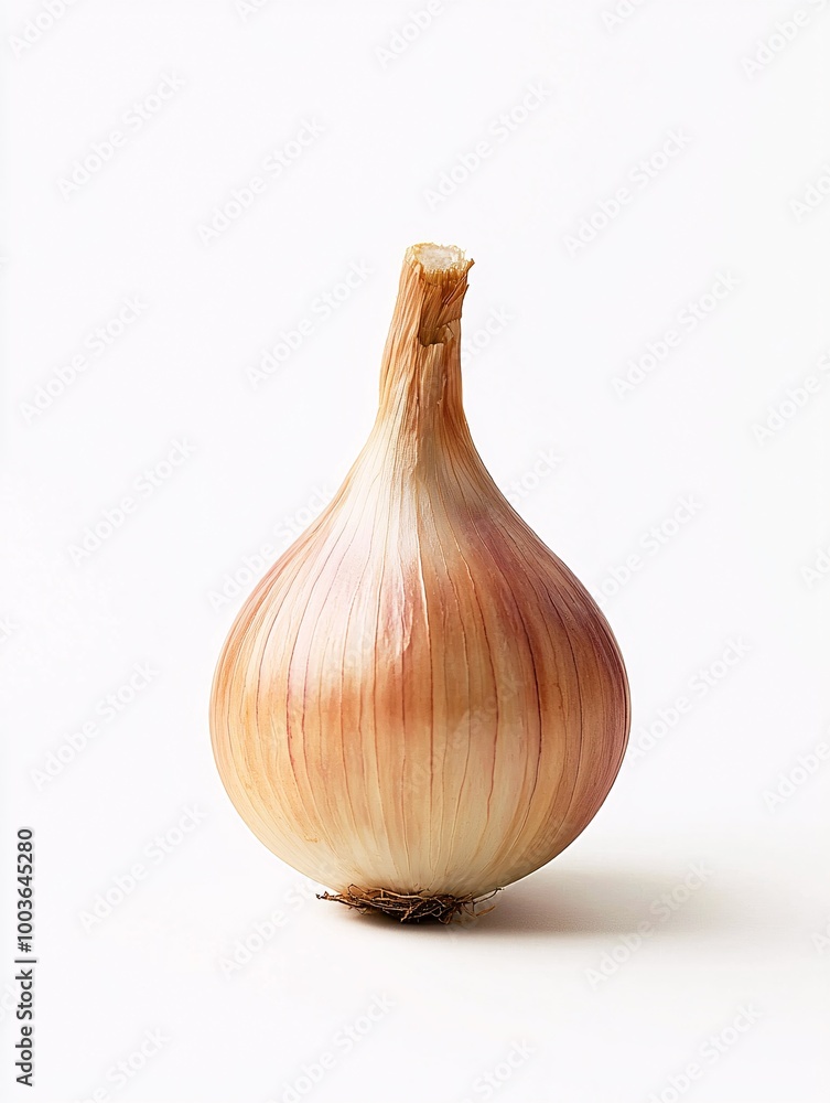 Fototapeta premium A minimalist mockup showcasing an isolated shallot bulb against a pristine white backdrop, ideal for culinary graphics and recipe showcases.