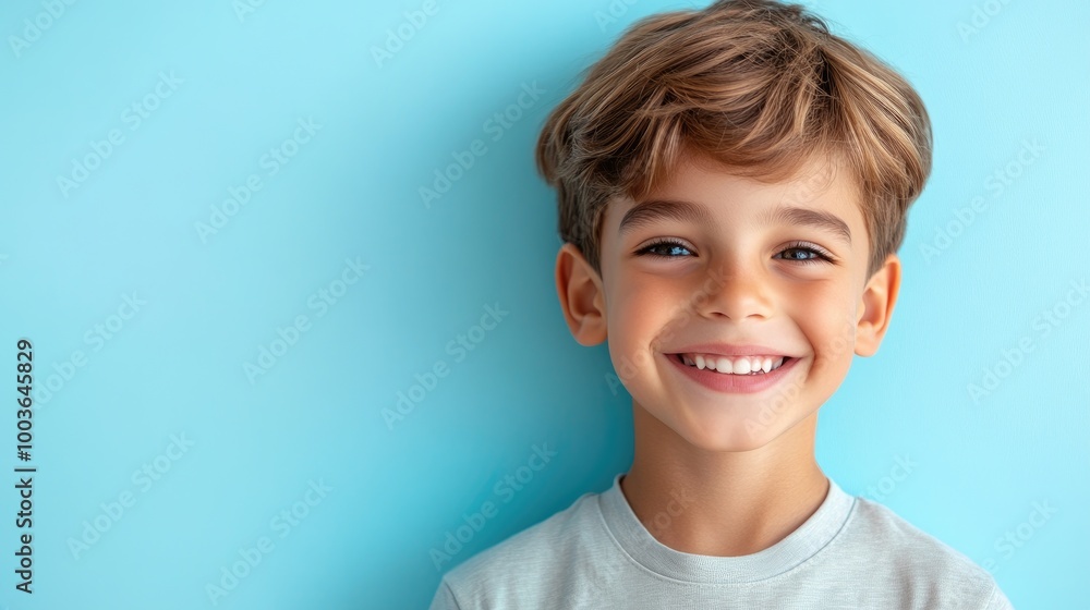 Happy boy smiling against a blue background Happy boy smiling against a blue background