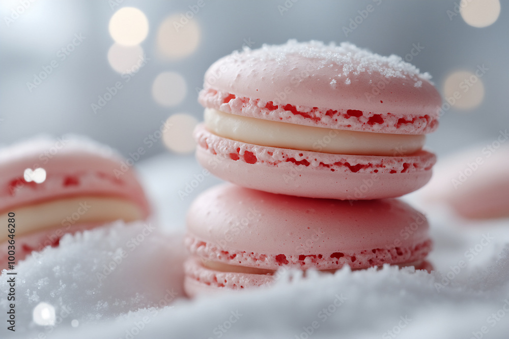 Pastel pink macarons on white and pink bokeh backdrop Pastel pink macarons on white and pink bokeh backdrop