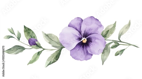 Watercolor clipart of a single pansy, isolate on white background