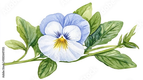 Watercolor clipart of a single pansy, isolate on white background