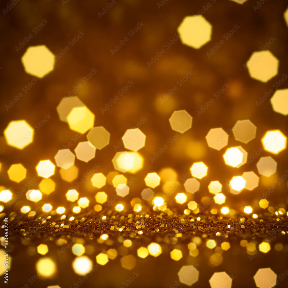 Obraz premium Glitter with hexagon and circle bokeh, gold shade.