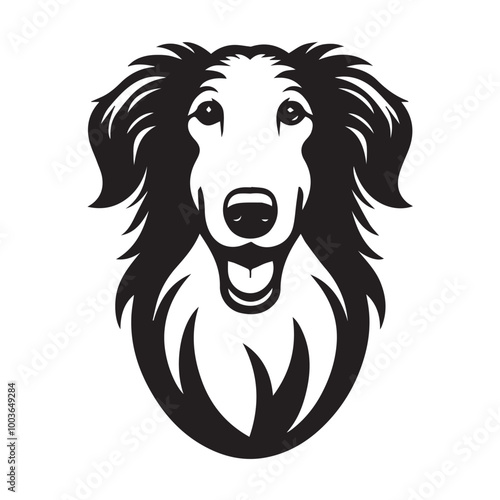 Borzoi Dog Face Clipart Design - Dog Head Logo - Borzoi Vector illustration in black and white
