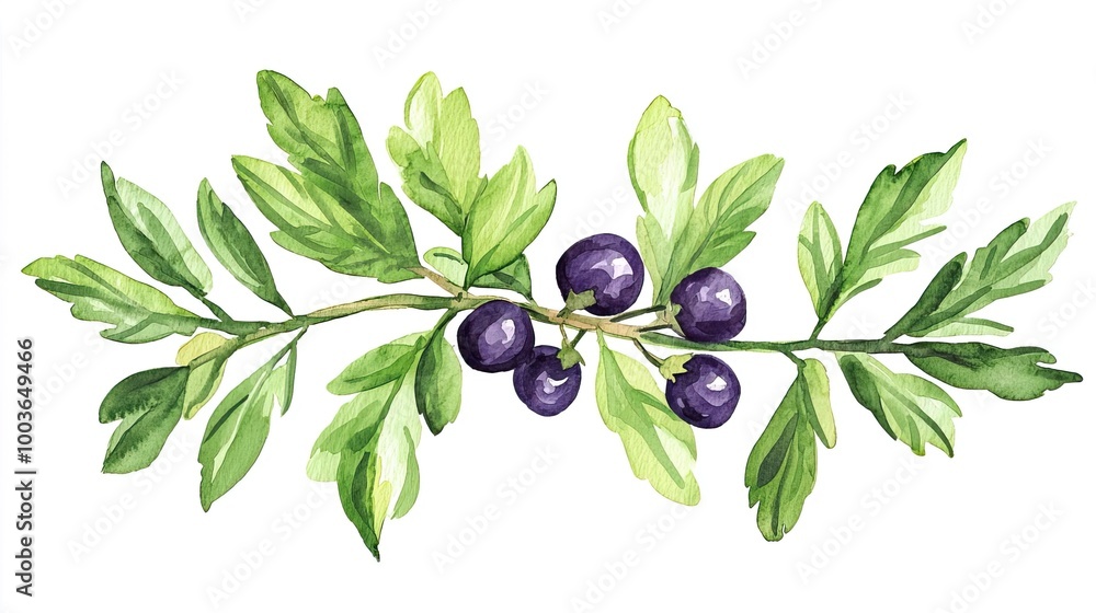 Watercolor clipart of a single blackcurrant, isolate on white background Watercolor clipart of a single blackcurrant, isolate on white background